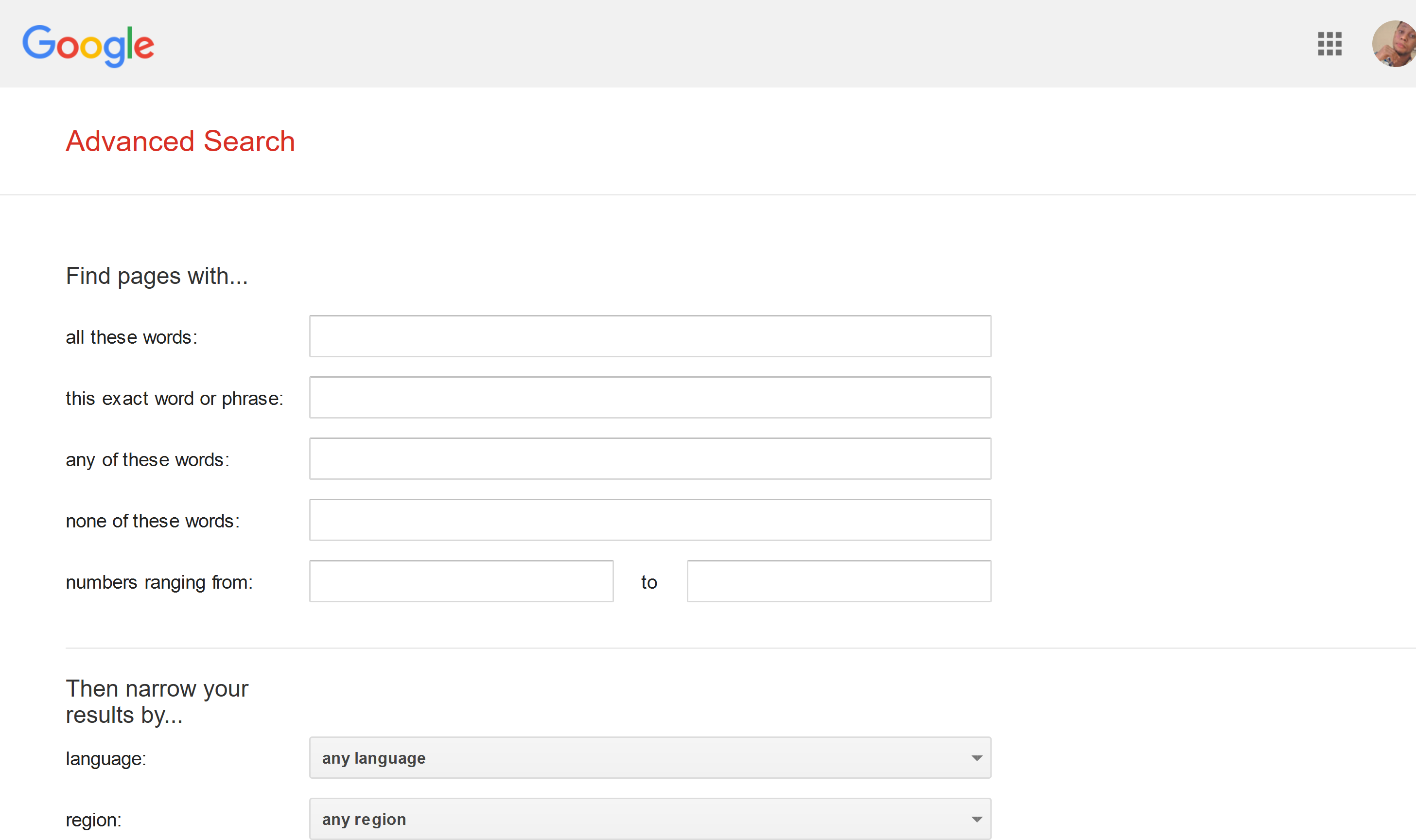 Google advanced search preview