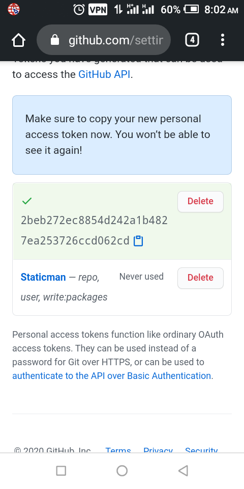 Ensure you copy the token